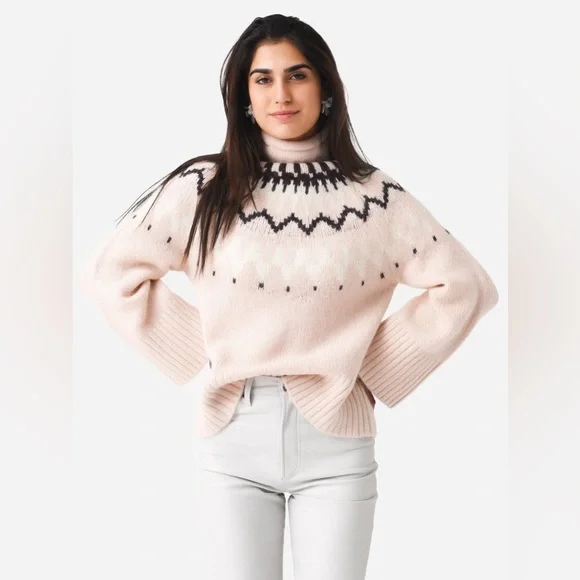 A.L.C. Pink Ruby Fair Isle Turtleneck Oversized Sweater